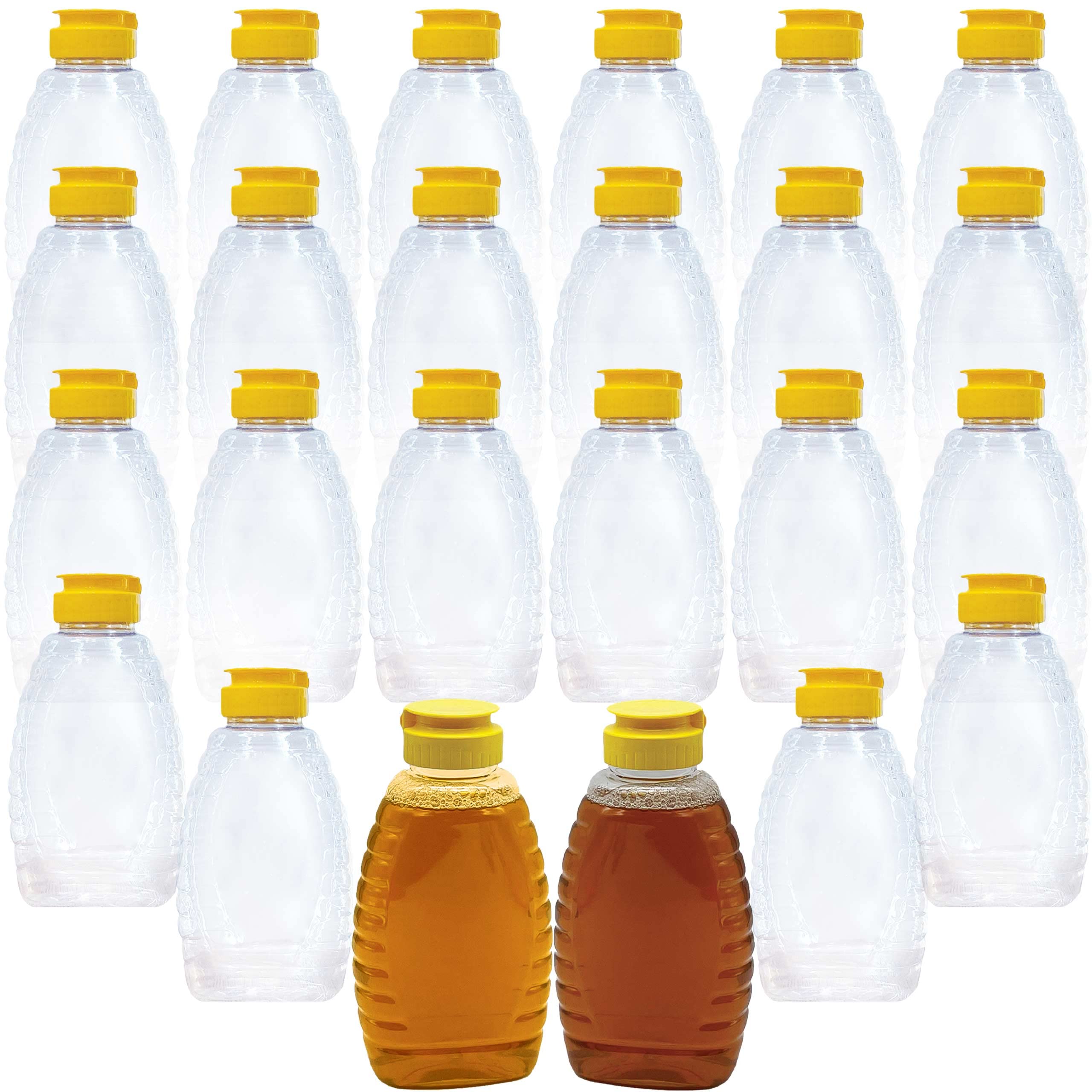 Easy Squeeze 24Pk 12Oz Empty Honey Bottles. BPA-Free Food Safe PET Plastic Honey Dispenser. Flip-Top Refillable Syrup Container. Great for Storing and Serving BBQ, Pasta Sauces or Salad Dressings.