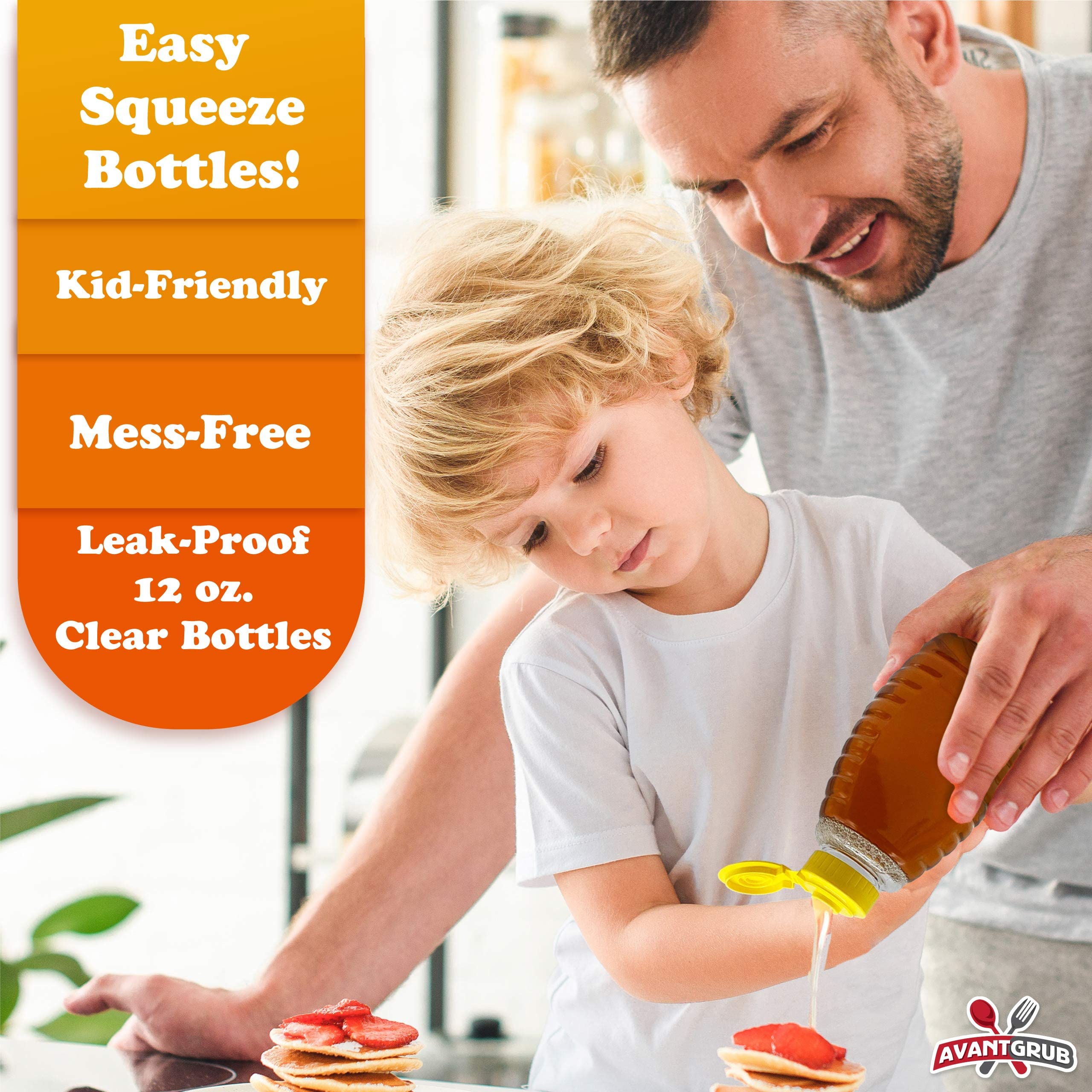 Easy Squeeze 24Pk 12Oz Empty Honey Bottles. BPA-Free Food Safe PET Plastic Honey Dispenser. Flip-Top Refillable Syrup Container. Great for Storing and Serving BBQ, Pasta Sauces or Salad Dressings.