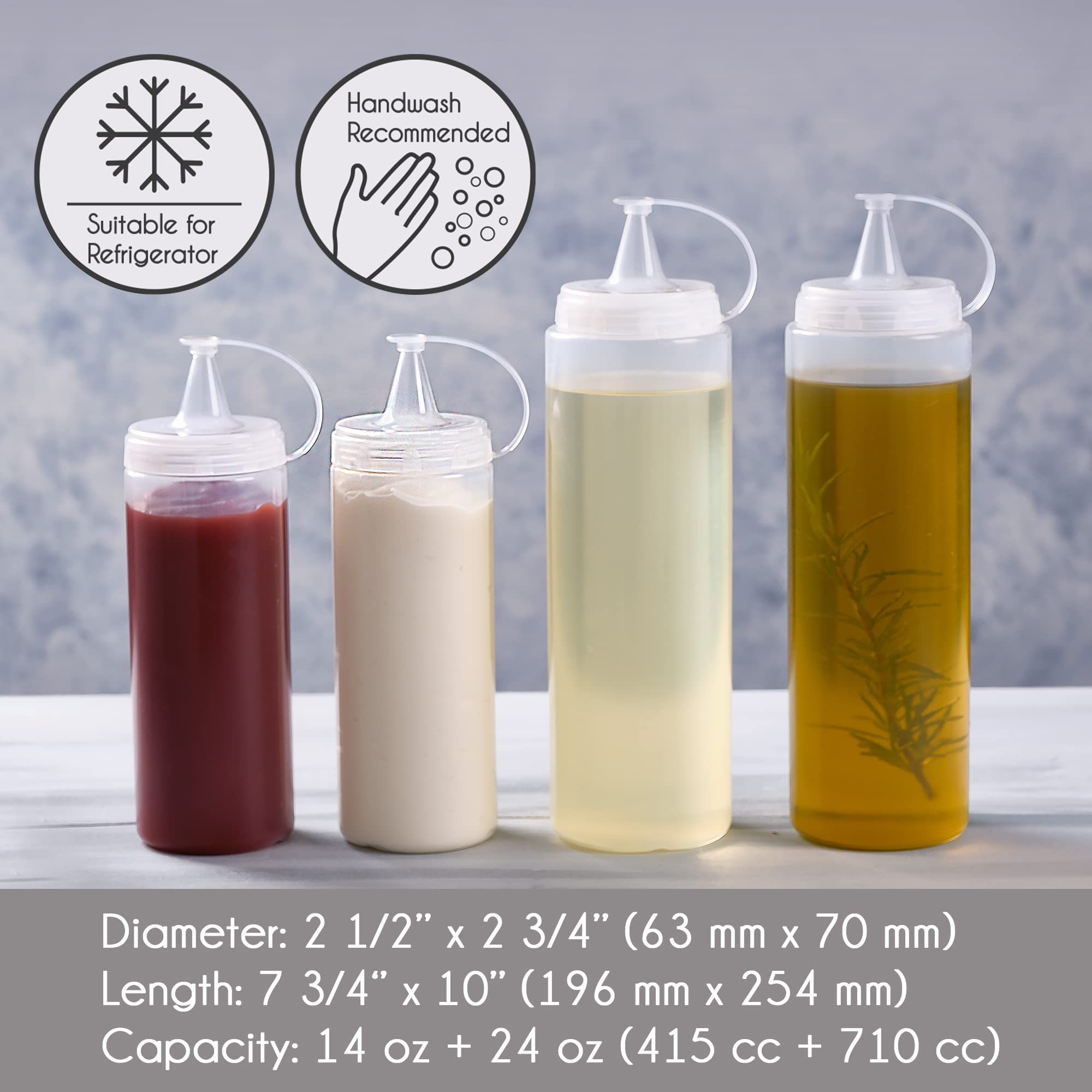Crystalia Squeeze Bottles, Squirt Bottle Set with Cap, Condiment Squeeze Container for Oil Ketchup Mustard BBQ Sauce Syrup, 4 PCs