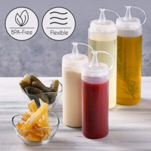 Crystalia Squeeze Bottles, Squirt Bottle Set with Cap, Condiment Squeeze Container for Oil Ketchup Mustard BBQ Sauce Syrup, 4 PCs