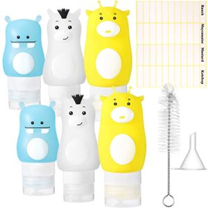 9 pcs 6 silicone condiment squeeze bottles squeeze salad dressing bottles portable sauce bottle leak proof food storage bottles with cleaning brush label sticker funnels for lunch (hippo, horse, deer)