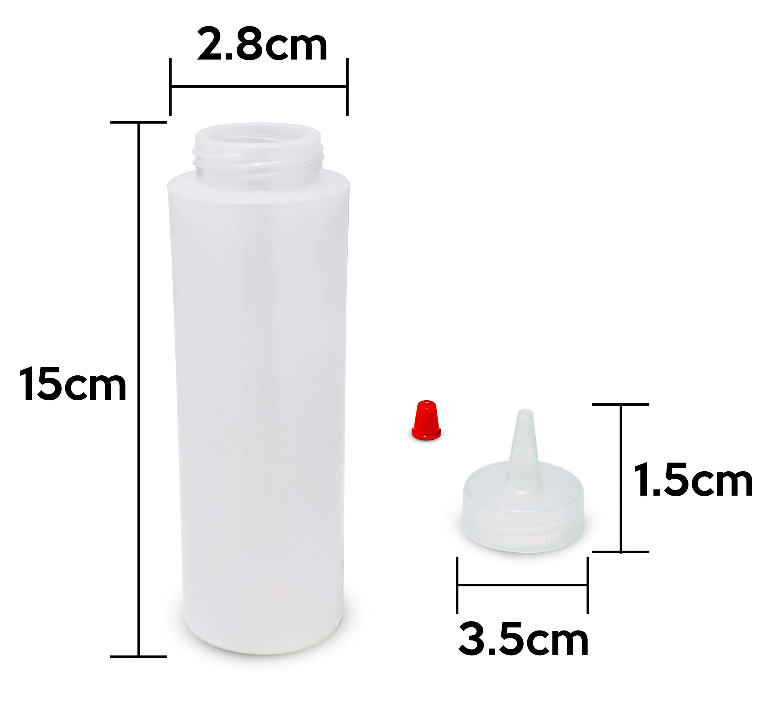 Bastex 8-ounce Plastic Squeeze Bottles Pack of 8. Clear Bottles with Yorker Red Caps. Perfect for Arts and Crafts Food Glue Paint or any DIY Liquids. Multiple Purpose Refillable, Reusable Containers.