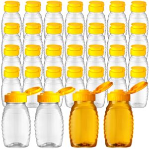 32 pieces 5 oz clear plastic honey bottles squeeze honey containers jars empty refillable honey holder with leak proof flip lid for storing and dispensing food syrup sauce