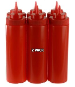 [2 pack] 24 oz red plastic condiment squeeze bottles squirt bottle for sauces, dressing, arts and crafts, ketchup, mustard, oil, bbq - clear reusable plastic containers, bpa free, dishwasher safe