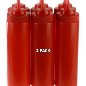 [2 PACK] 24 Oz Red Plastic Condiment Squeeze Bottles Squirt Bottle for Sauces, Dressing, Arts and Crafts, Ketchup, Mustard, Oil, BBQ - Clear Reusable Plastic Containers, BPA Free, Dishwasher Safe
