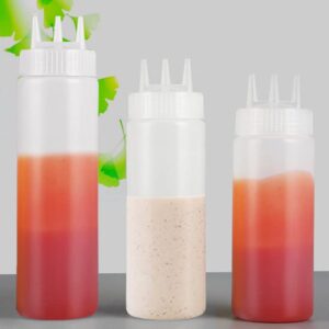 SOUJOY 16 Pack Condiment Squeeze Bottle, 16 Oz 3-Hole Kitchen Ketchup Squirt Bottle with Nozzle Tip and Label, Plastic Dispenser Container for Sauces, Paint, Oil, Salad Dressings, Arts and Crafts