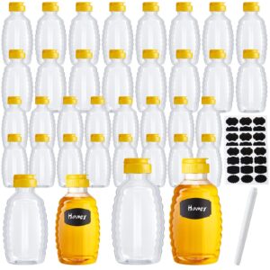 36 pieces 8/16 oz honey bottles squeeze honey bottles clear plastic honey bottles honey jar container with 36 pcs chalkboard labels and and 1 pcs pen honey holder with flip lid for dispensing food