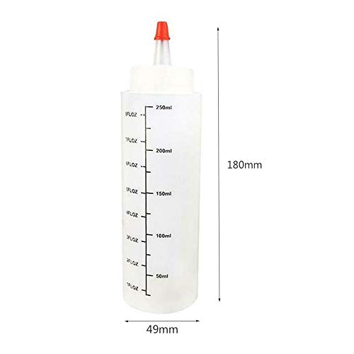 QAQE 1pcs 250ml/8.80Z Squeeze Condiment Bottles, Squeeze Bottles for Sauces, Small Squeezy Measuring Bottle with Nozzle,Plastic Dispensing Bottles for Ketchup Mustard BBQ Chilli Sauce Olive Oil