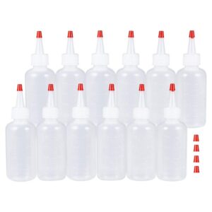 benecreat 12pcs 4 ounce plastic squeeze dispensing bottles with measurement and red tip caps - good for crafts, art, glue, multi purpose