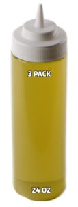24 oz plastic condiment squeeze bottles [3 pack] squirt bottle for sauces, dressing, arts and crafts, ketchup, mustard, oil, bbq - clear reusable plastic containers, bpa free, dishwasher safe