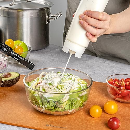 Restaurantware First In First Out 16 Ounce Condiment Squeeze Bottle 6 Refillable Lid FIFO Squeeze Bottle - Precision Dispensing Tip Flexible Clear Plastic Squeeze Bottle For Sauces