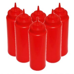 truecraftware-set of 6 squeeze condiment wide mouth dispensing bottles 32 oz red- plastic squeeze bottle for sauces spreads ketchup mustard mayo hot sauces and olive oil