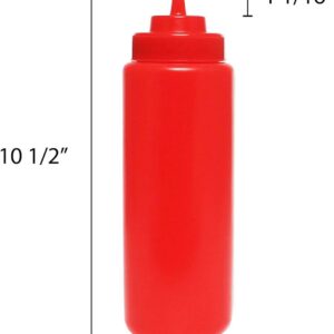 TrueCraftware-Set of 6 Squeeze Condiment Wide Mouth Dispensing Bottles 32 oz Red- Plastic Squeeze Bottle For Sauces Spreads Ketchup Mustard Mayo Hot sauces and Olive oil