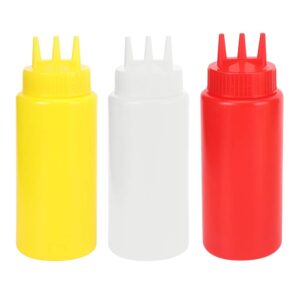 bigking squeeze bottle, 3pcs 3 hole squeeze condiment bottle with lid for salad dressing sauces ketchup