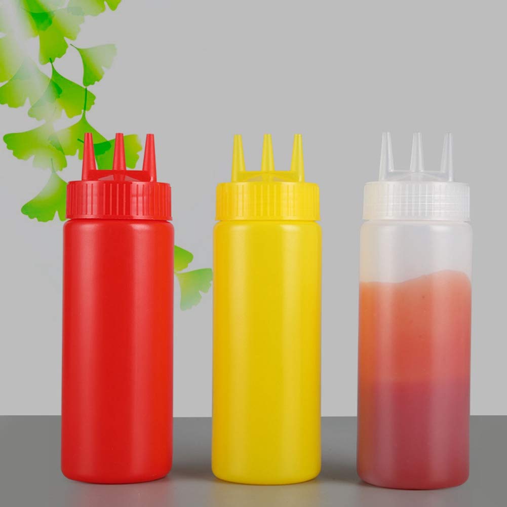 BigKing Squeeze Bottle, 3pcs 3 Hole Squeeze Condiment Bottle with Lid for Salad Dressing Sauces Ketchup