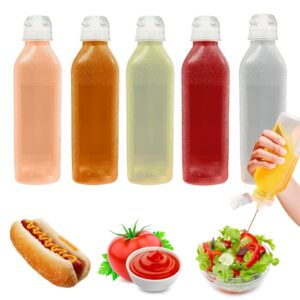 annicee condiment squeeze bottles 16 oz 5 pack with flip top cap, bpa-free sauce squirt bottles for oil,ketchup,water,bbq-condiment set of 5 with 8 labels and1 pen (16-oz-bottles-5)