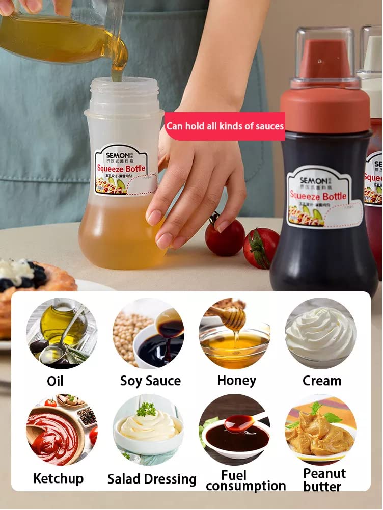 CASSAM 5 Hole Condiment Squeeze Bottle with Cleaning Brush 3-Pack Multicolor Bundle