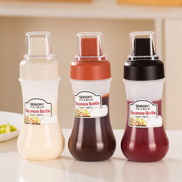 CASSAM 5 Hole Condiment Squeeze Bottle with Cleaning Brush 3-Pack Multicolor Bundle