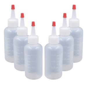 edoblue plastic bottles 120ml with red tip caps and measurements - small mini squeeze dispensing bottle for arts and crafts, paint, icing,condiment, glue, sauces, and more ​- 6 pack / 4 ounce