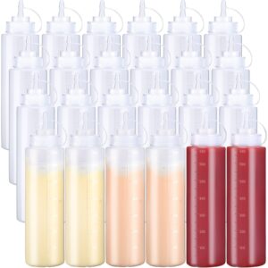 24 pcs 24 oz plastic condiment squeeze bottles squeeze leak proof multipurpose squirt bottles with twist top cap for sauces ketchup bbq syrup dressings paint grilling crafts olive oil arts, clear