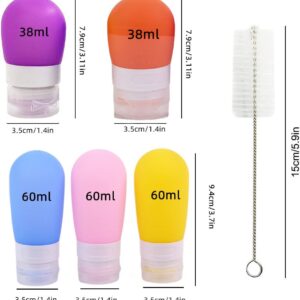 Accfore 5 Pack Squeeze Salad Dressing Bottles, 1.3oz and 2 oz. Portable Sauce Containers, Leak Proof Food Storage Condiment Bottles, Comes with 2 pcs Cleaning Brushes - 5 Colors