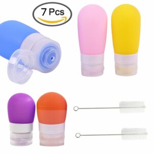 Accfore 5 Pack Squeeze Salad Dressing Bottles, 1.3oz and 2 oz. Portable Sauce Containers, Leak Proof Food Storage Condiment Bottles, Comes with 2 pcs Cleaning Brushes - 5 Colors