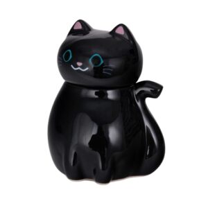 needzo black cat shaped ceramic dispenser bottle for soy sauce, vinegar, and other condiments, decorative condiment dispensers for kitchen, 3.75 inches