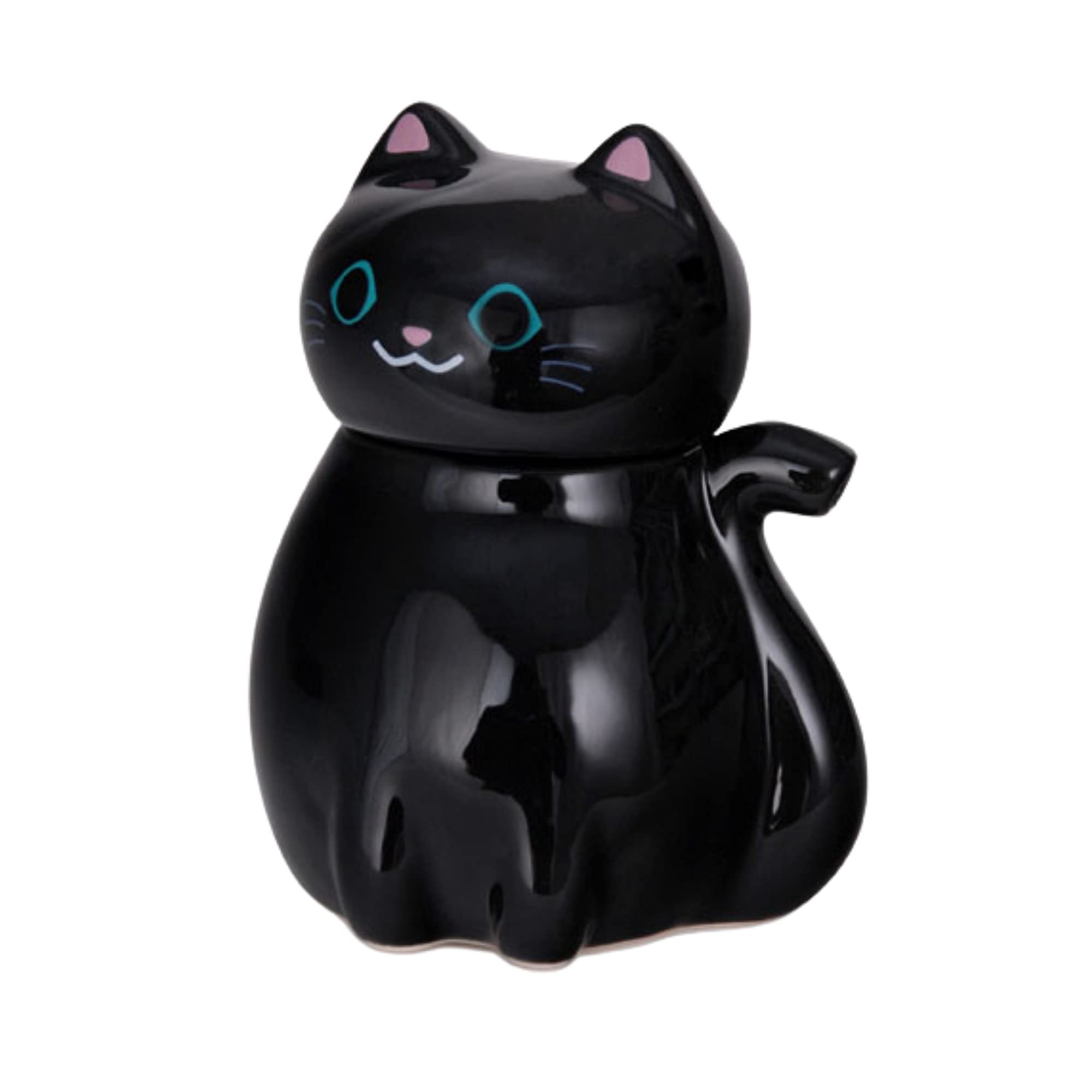 Needzo Black Cat Shaped Ceramic Dispenser Bottle for Soy Sauce, Vinegar, and Other Condiments, Decorative Condiment Dispensers for Kitchen, 3.75 Inches