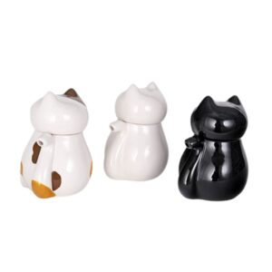 Needzo Black Cat Shaped Ceramic Dispenser Bottle for Soy Sauce, Vinegar, and Other Condiments, Decorative Condiment Dispensers for Kitchen, 3.75 Inches