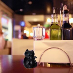 Needzo Black Cat Shaped Ceramic Dispenser Bottle for Soy Sauce, Vinegar, and Other Condiments, Decorative Condiment Dispensers for Kitchen, 3.75 Inches