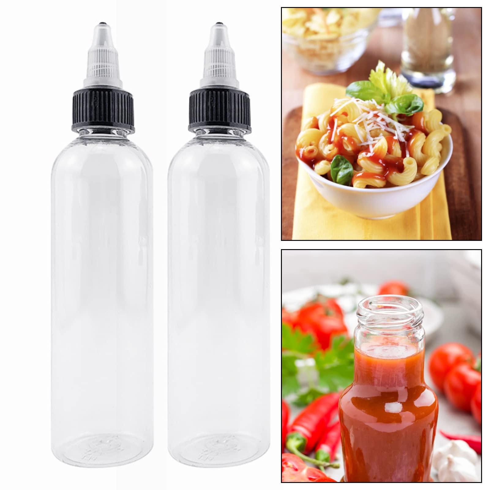 Squeeze Bottle Set, 2 Pack 120ml/90ml/60ml/30ml/15ml Plastic Condiment Squeeze Bottles for Icing, Cookie Decorating, Ketchup, BBQ, Sauces, Syrup, Condiments, Dressings, Arts and Crafts 90ML