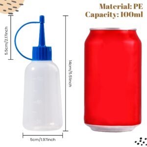 EBLLPA 6 Pack 100ml Plastic Squeeze Bottles with Red Tip Caps and Measurement, Reusable Squirt Bottles Soft Applicator Bottle Small Mini Squeeze Bottle for Paint, Crafts, Art, Glue, Condiments, Sauces