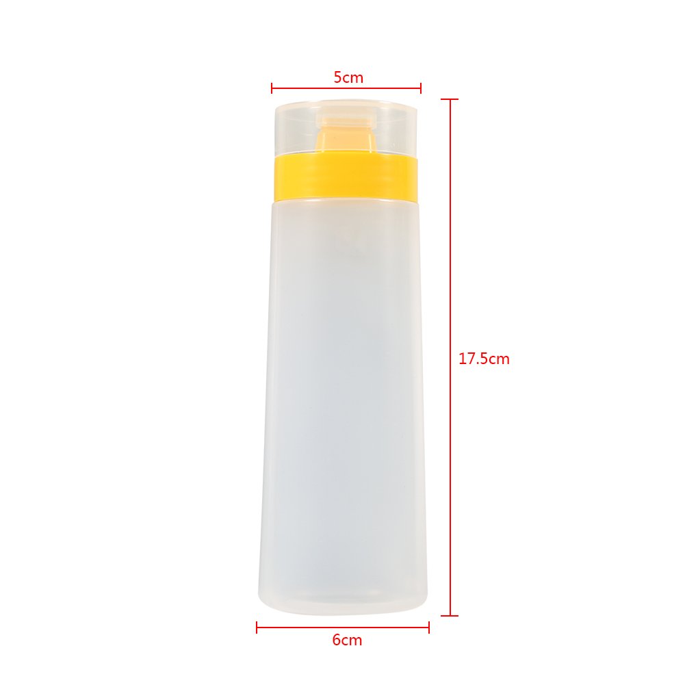 Haofy 4-Hole Sauce Bottle, Squeeze Type Condiment Dispenser, 300ml Large Capacity Safe Resin Salad Dispenser for Ketchup Jam Mayonnaise Vinegar Olive Oil (yellow)