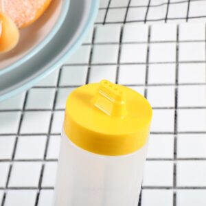 Haofy 4-Hole Sauce Bottle, Squeeze Type Condiment Dispenser, 300ml Large Capacity Safe Resin Salad Dispenser for Ketchup Jam Mayonnaise Vinegar Olive Oil (yellow)