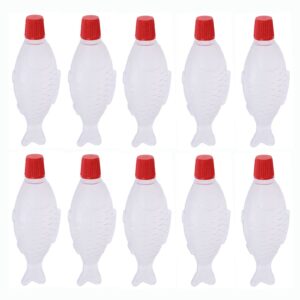 10 pieces mini ketchup bottle plastic condiment sauce squeeze bottles cute fish-shaped salad dressing honey seasoning squirt containers for camping office school bento box, 8ml