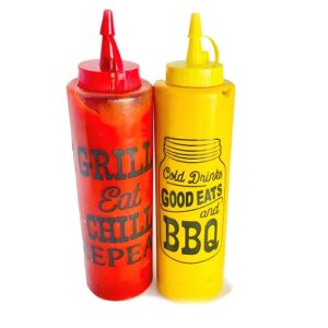 cooking concepts bbq condiment bottles, 2-ct. packs, red top, yellow top w/ clear bottles