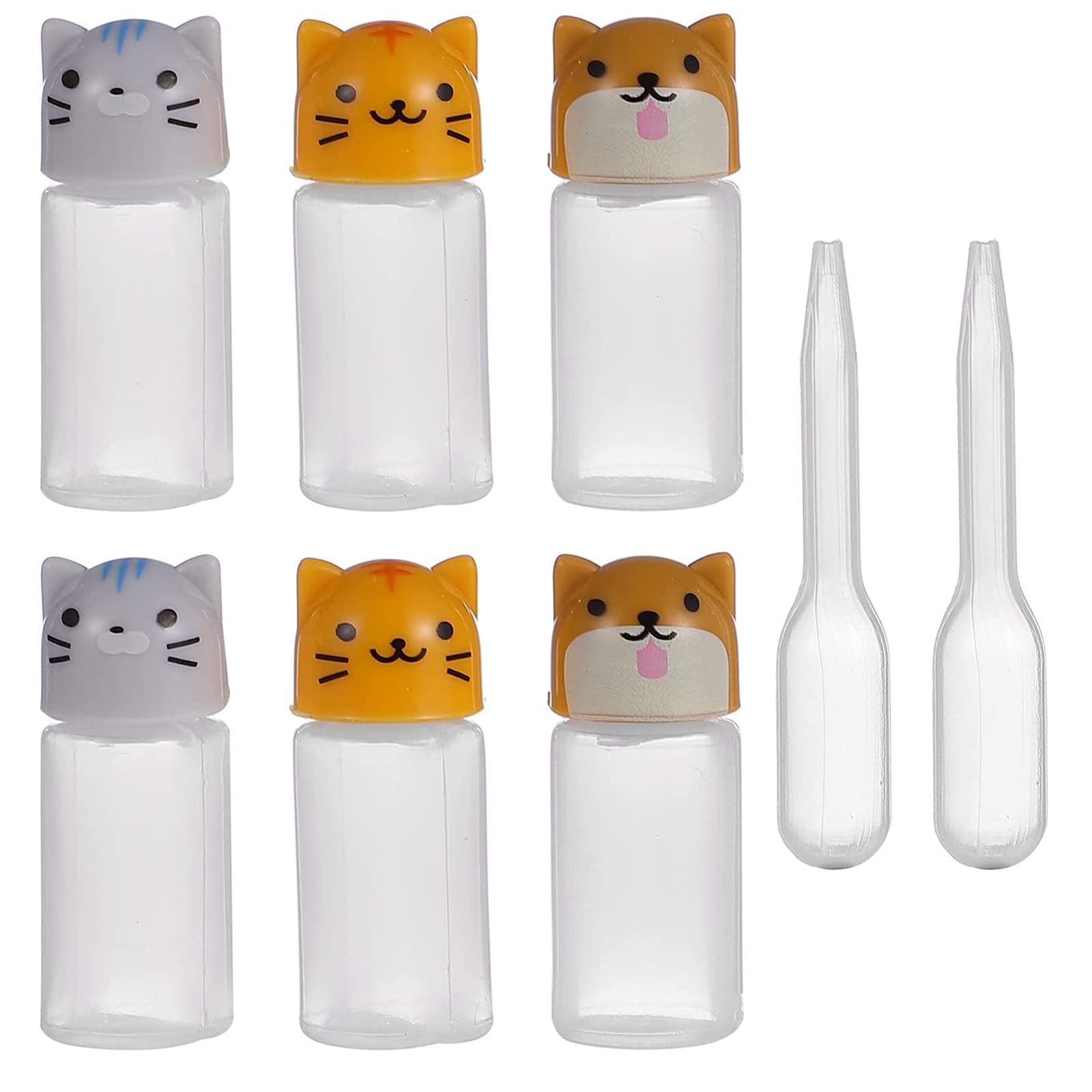 RONRONS 6 Pieces Lovely Cat Dog Shaped Condiment Squeeze Bottles Mini Ketchup Bottles Sauce Dispensers Bottle Plastic Portable Condiment Containers Jar with Dropper for Kids Bento Box Accessories