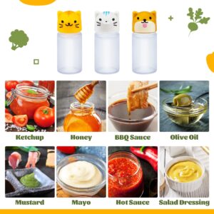 RONRONS 6 Pieces Lovely Cat Dog Shaped Condiment Squeeze Bottles Mini Ketchup Bottles Sauce Dispensers Bottle Plastic Portable Condiment Containers Jar with Dropper for Kids Bento Box Accessories