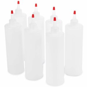 resealable clear squeeze bottle value combo pack & caps | 7-pack 16-oz plastic kitchen table condiment squirt dispensers | restaurant supplies for food truck, grilling, dressing, bbq sauce, crafts