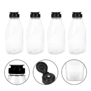 Angoily Honey Dispenser, 4 PCS Plastic Honey Jars, 16 Oz Empty Squeeze Honey Container, Clear Honey Squeeze Bottle with Leak Proof Flip-Top Caps, Honey Bear Bottle Ketchup Sauce Bottle