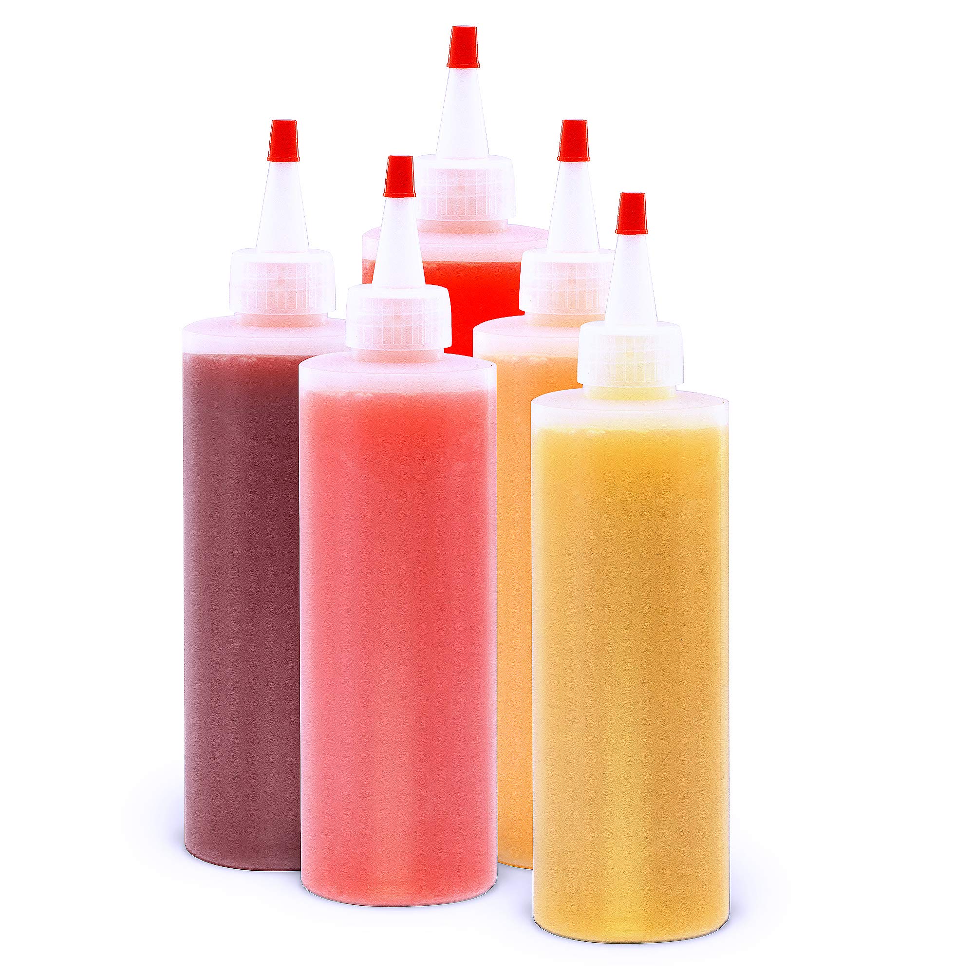 LAKESHORE TRADE 6 Pack Condiment Squeeze Bottles 8-Ounce Red Cap Soft Squeeze for Icing, Ketchup, Frosting, Cookie Decorating, Sauces