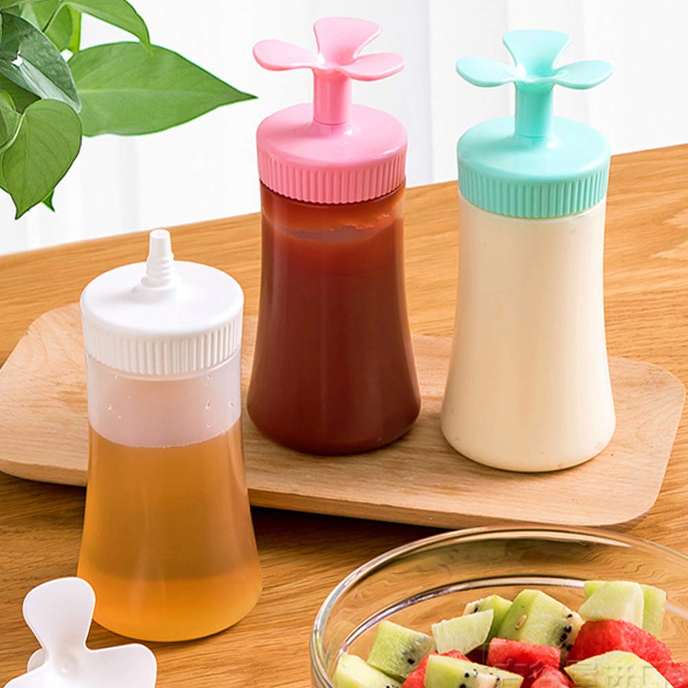 Cabilock Plastic Squeeze Condiment Bottle Sauce Bottle with Cap for Ketchup BBQ Sauces Syrup Dressings and More (Random Color)