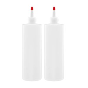 lakeshore trade squeeze bottles with red cap - pack of 2, leak proof refillable condiment container for kitchen use - 16 ounce