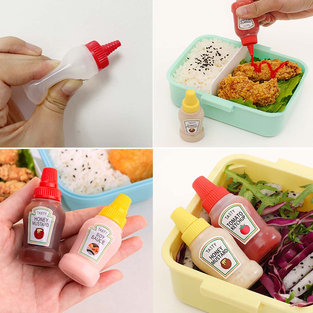 THYULIFE 8Pcs Mini Condiment Squeeze Bottles with Cleaning Brush, 25ml Leakproof Mini Ketchup Sauce Bottles Refillable Ketchup/Soy Sauce/Honey/Salad Dressing Bottles Container for Lunch Box, BPA Free