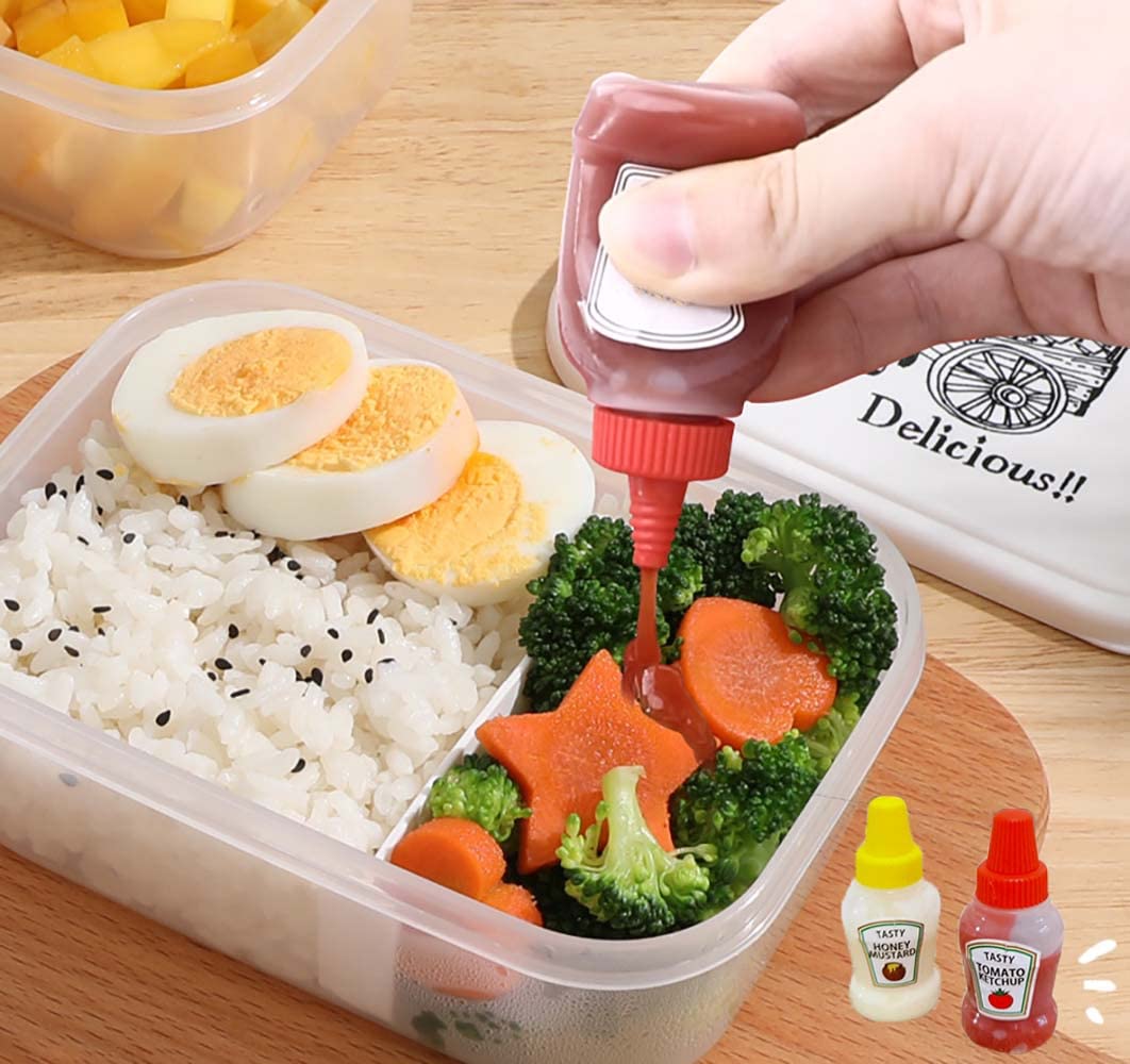 THYULIFE 8Pcs Mini Condiment Squeeze Bottles with Cleaning Brush, 25ml Leakproof Mini Ketchup Sauce Bottles Refillable Ketchup/Soy Sauce/Honey/Salad Dressing Bottles Container for Lunch Box, BPA Free