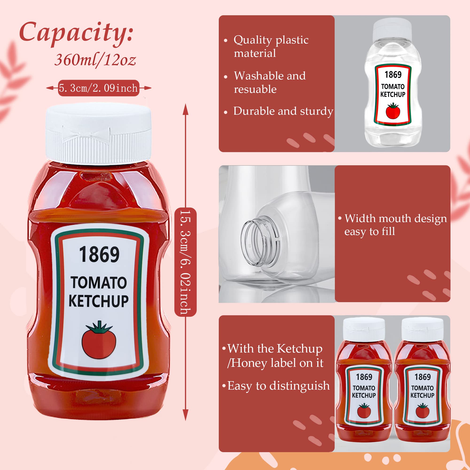 WXOIEOD 4 Pieces Plastic Salad Dressing Containers, 360ml Empty Ketchup Bottle Honey Mustard Squeeze Container Sauce Squirt 360ml/12oz