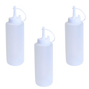 chef craft set of 3 plastic squeeze caps, ketchup bbq sauce dispensing bottles (12 ounce), silver