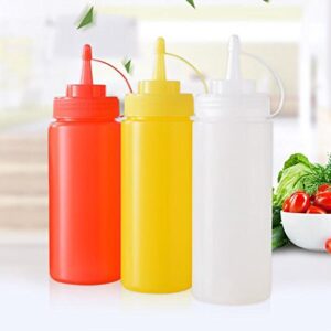 3PCS 12oz/360ML Empty Refillable Squeeze Sauce Condiment Bottles Food Grade Mustard Storage Container Jar Pot with Twist on Cap Lids for Ketchup Mayo Vinegar Cream Honey Salad Dressing(Color Random)