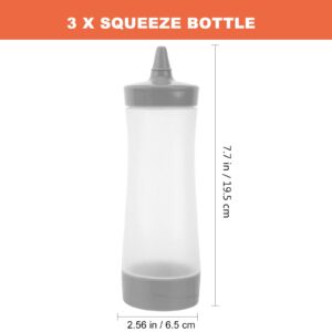 UPKOCH 3PCS Plastic Squeeze Squirt Condiment Bottles Ketchup Bottle Mustard Sauce Containers for Kitchen Condiment (Grey)