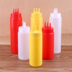 Squeeze Bottle,3 Hole Squeeze Bottle Condiment Dispenser Sauce Vinegar Oil Ketchup Cruet Bin